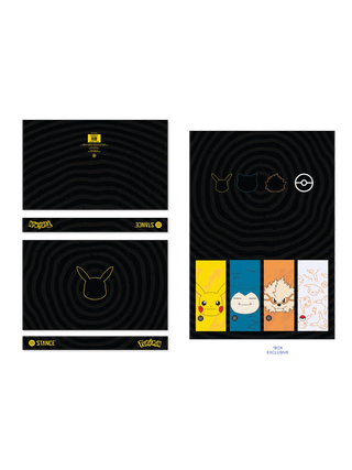 Stance Pokémon Trainer Box Set — 30th Anniversary 4-pack including Pikachu, Snorlax, and Arcanine crew socks plus an exclusive UV-reactive Poké Ball Crew with hidden Pokémon graphics visible in sunlight
