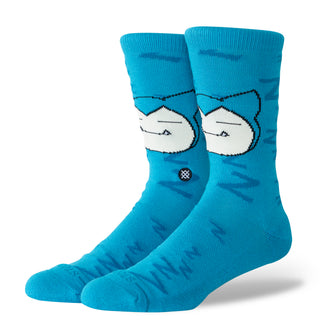 Stance Snorlax Sleepy Crew Socks in Teal — bold Snorlax graphic on front with all-over Z's pattern, crew length, 30th Anniversary Pokémon collection