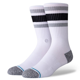 Image: Stance's Boyd ST Crew Socks in white, featuring premium comfort, Arch Support, and Infiknit™ durability.