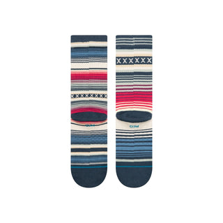 Stance Curren Crew Socks in navy featuring an eclectic Fair Isle print, medium cushioning, and a comfortable cotton blend.