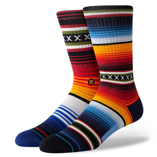 Stance Curren Crew Socks in red with an eclectic Fair Isle print, medium cushioning, and breathable cotton blend.