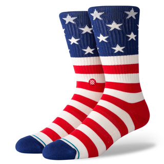 Stance The Fourth St. Socks, red with American flag design, medium cushioning, and breathable mesh vents.