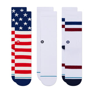 A trio of Stance Cotton Crew Socks in the Americana Multi color.