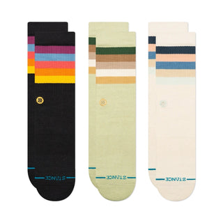 Stance Maliboo Crew Socks 3 Pack in multiple patterns, offering soft, cushioned, and breathable comfort for any occasion.