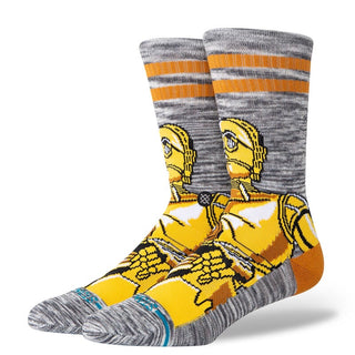 Stance Star Wars C-3PO crew socks with cotton blend fabric, medium cushioning, and original-series graphics.