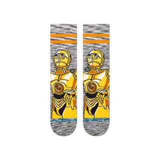 Stance Star Wars C-3PO crew socks with cotton blend fabric, medium cushioning, and original-series graphics.