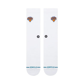 Stance Knicks Crest Crew Socks in White — NBA Crested design on combed cotton blend with targeted cushioning, arch support, and seamless toe closure.

