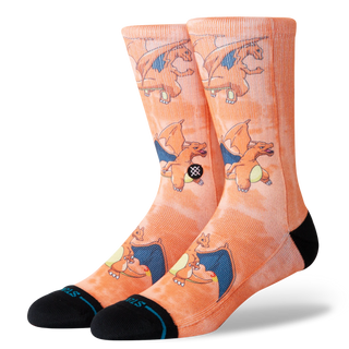"Stance Charizard Crew Socks — bold Pokémon Charizard graphic, mid cushioning, arch support, seamless toe closure, poly blend"