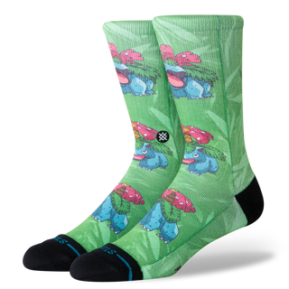 "Stance Venusaur Crew Socks — bold Pokémon Venusaur graphic, mid cushioning, arch support, seamless toe closure, poly blend"