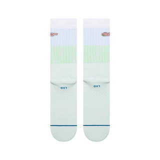 Stance Mojo Jojo Crew Socks in White — combed cotton crew with medium cushioning and seamless toe featuring the Powerpuff Girls villain Mojo Jojo in vibrant detail.

