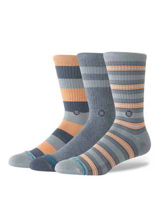 Stance Sabot 3 Pack Crew Socks in Grey — 3-pack with targeted cushioning, arch support, seamless toe closure, crew height, medium cushioning, combed cotton blend

