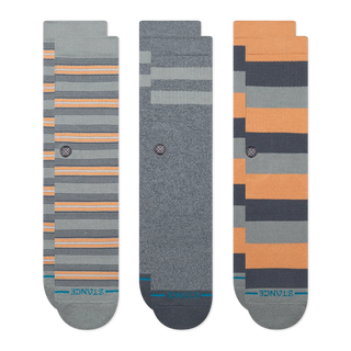 Stance Sabot 3 Pack Crew Socks in Grey — 3-pack with targeted cushioning, arch support, seamless toe closure, crew height, medium cushioning, combed cotton blend

