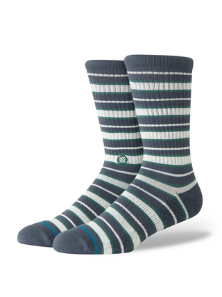 Stance Signature Stripe Crew Socks in Turbulence — cotton blend with enhanced cushioning, Y-gore heel seam, and improved breathability for elevated everyday comfort.

