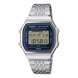 Casio Vintage ABL-100WE-2A Watch in Blue/White — classic digital display, resin case and band, LED backlight, water resistant, with auto calendar and daily alarm