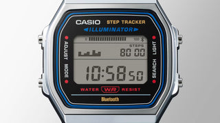 Casio Vintage ABL-100WE-2A Watch in Blue/White — classic digital display, resin case and band, LED backlight, water resistant, with auto calendar and daily alarm