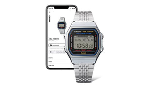 Casio Vintage ABL-100WE-2A Watch in Blue/White — classic digital display, resin case and band, LED backlight, water resistant, with auto calendar and daily alarm