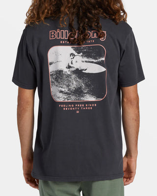 Billabong Layback Tee in washed black, mid-weight cotton, enzyme washed for a unique look, crew neck.