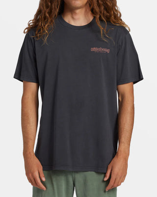 Billabong Layback Tee in washed black, mid-weight cotton, enzyme washed for a unique look, crew neck.