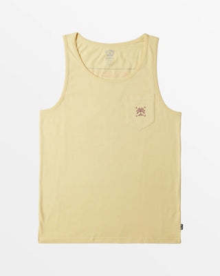 Billabong Troppo Pocket Tank Top in sun wash, crew neck, chest pocket, screen printed, 100% cotton.