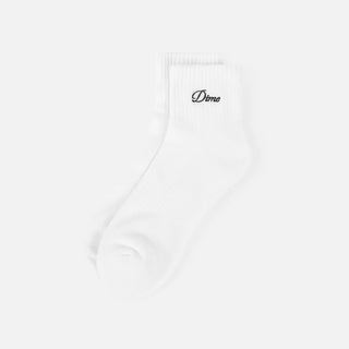 Dime short socks in White with a black embroidered script logo near the cuff