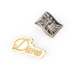 Dime Gold/Silver Pin Pack featuring Knowtomatic and cursive logo designs in zinc alloy.
