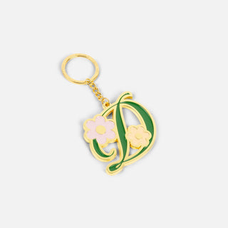 Dime Oversized Floral Keychain in Gold — zinc alloy with enamel fill and branded 32mm keyring, oversized floral design