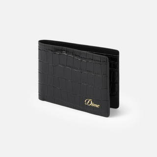 Black croc-embossed Dime bifold wallet, sleek compact design.