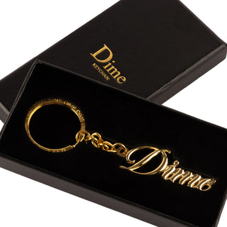 Gold Dime Cursive Keychain, made of zinc alloy, elegant and durable.