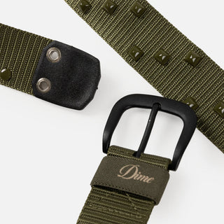 Dime Studded Belt in Army Green, 100% nylon construction with Dime's signature studded design