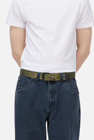 Dime Studded Belt in Army Green, 100% nylon construction with Dime's signature studded design