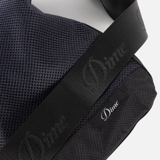 Black mesh bag with 'Dime' branding on a white background