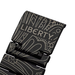 "Casio × Liberty AQ230EBLT-1A Watch — angular AQ230 analog-digital face, Liberty Paisley Fanfare laser-engraved band and dial, Liberty logo engraved buckle, unisex"