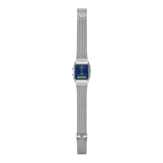 Casio Vintage AQ230EM-2A men's watch in navy - analog-digital combination watch with stainless steel mesh band, dual time, stopwatch, and water resistant