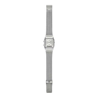 Casio Vintage AQ230EM-7A men's watch in silver - analog-digital combination watch with stainless steel mesh band, dual time, stopwatch, and water resistant