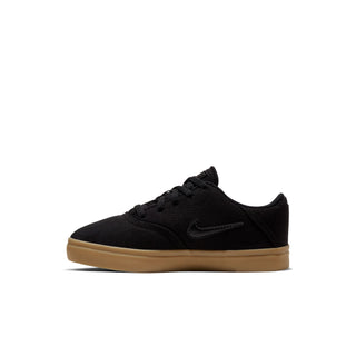 Nike SB Check Canvas kids' skate shoes in black/gum, lightweight, durable, cushioned.