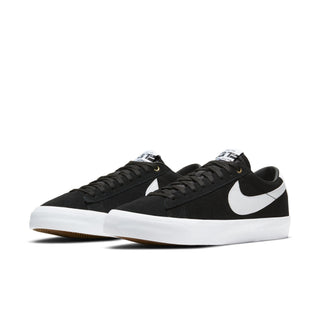 Nike SB Blazer Lot GT in black and white, designed with durable suede and higher taping for added durability.