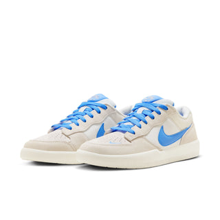 Nike SB Force 58 skate shoes in Phantom/White/Blue, canvas and suede, with basketball-inspired details.