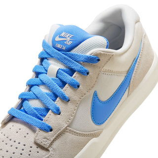 Nike SB Force 58 skate shoes in Phantom/White/Blue, canvas and suede, with basketball-inspired details.