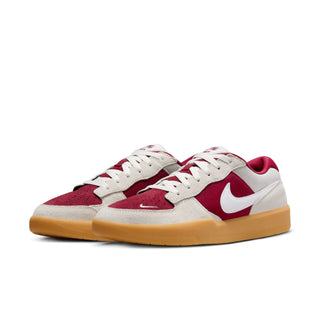 Nike SB Force 58 skate shoes in Team Red/White-Summit White with canvas, suede, and basketball-style perforations.