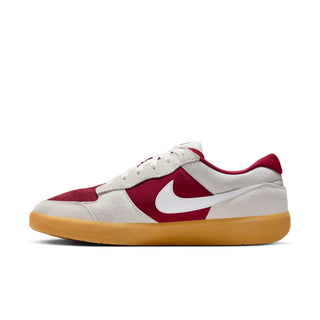 Nike SB Force 58 skate shoes in Team Red/White-Summit White with canvas, suede, and basketball-style perforations.
