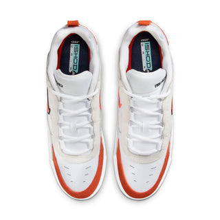 Nike SB Air Max Ishod shoes in white/orange with Max Air technology and flexible cupsole.