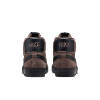 Nike SB Zoom Blazer Mid in baroque brown and black with suede upper, Zoom Air cushioning, and vulcanized sole.