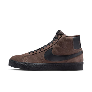 Nike SB Zoom Blazer Mid in baroque brown and black with suede upper, Zoom Air cushioning, and vulcanized sole.