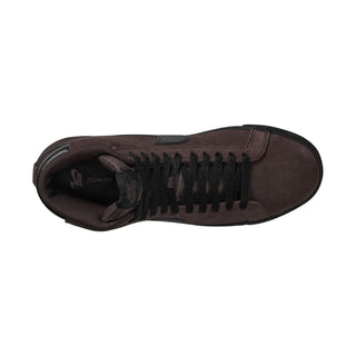 Nike SB Zoom Blazer Mid in baroque brown and black with suede upper, Zoom Air cushioning, and vulcanized sole.