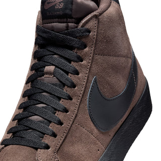 Nike SB Zoom Blazer Mid in baroque brown and black with suede upper, Zoom Air cushioning, and vulcanized sole.