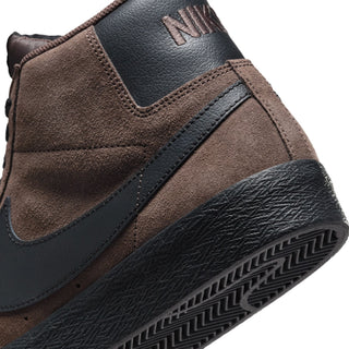 Nike SB Zoom Blazer Mid in baroque brown and black with suede upper, Zoom Air cushioning, and vulcanized sole.