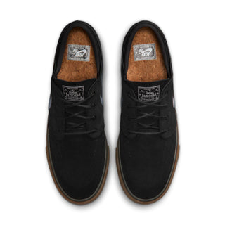 Nike SB Zoom Janoski OG+ skate shoes in Black, White, and Gum colorway with suede upper and vulcanized sole