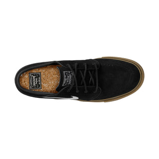 Nike SB Zoom Janoski OG+ skate shoes in Black, White, and Gum colorway with suede upper and vulcanized sole