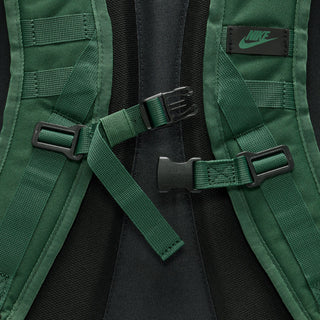Nike SB RPM skate backpack in Fir and Black with multiple storage compartments and padded shoulder straps.