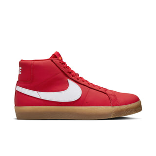 Nike SB Zoom Blazer Mid skate shoes in University Red and White with gum sole.